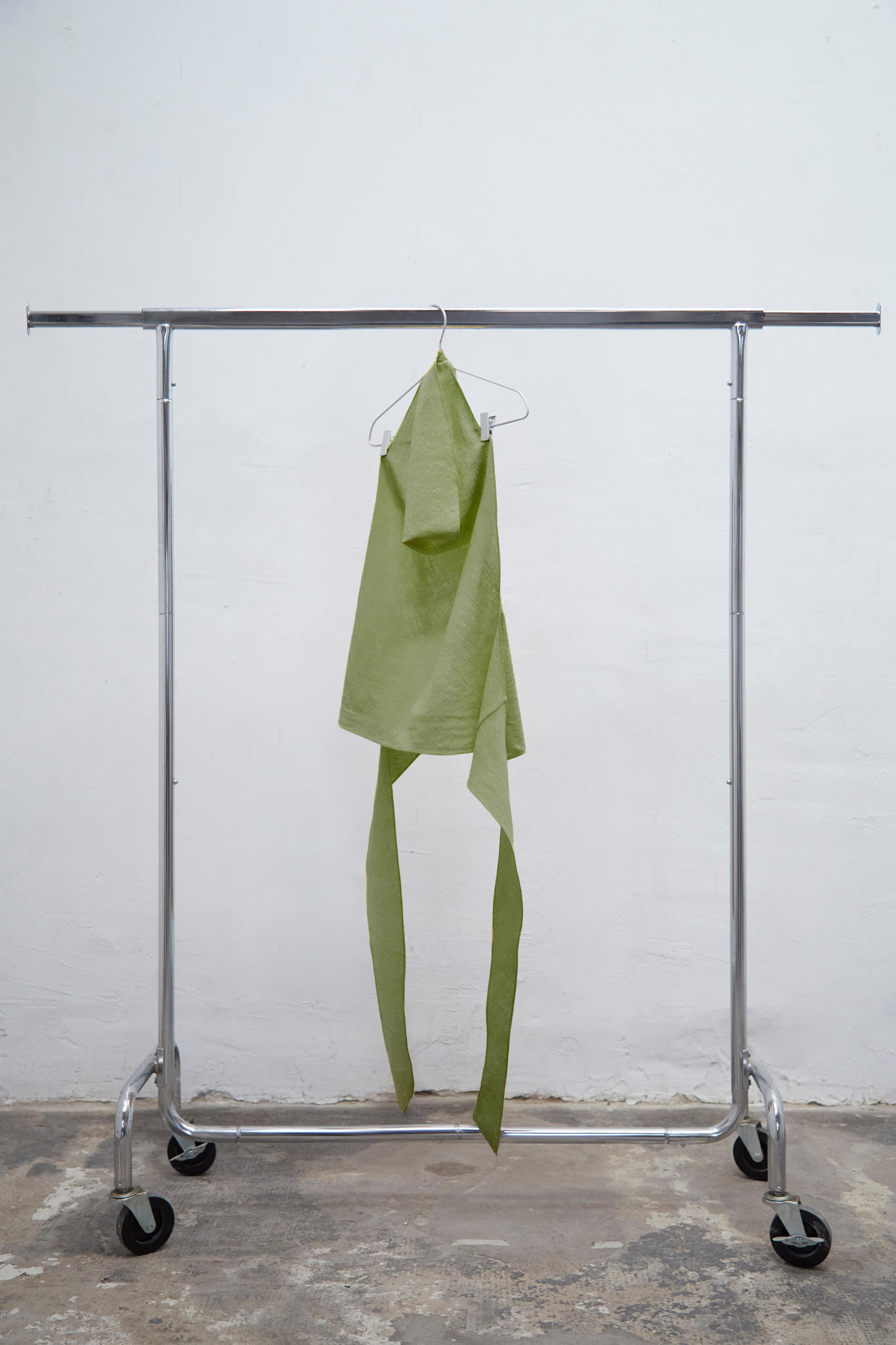 Isadora kiwi linen halter top with draped neckline and adjustable fit, one size for S to L, handmade in Barcelona