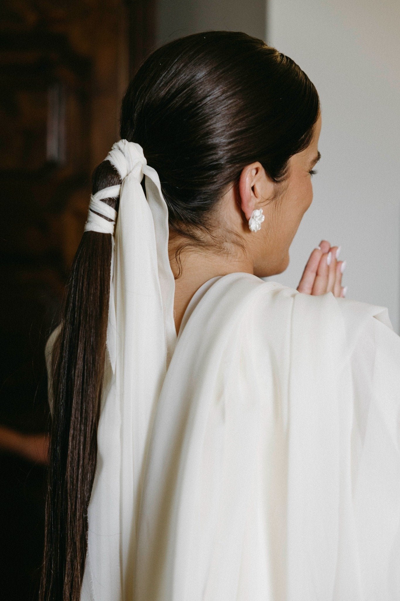 Custom bridal dress designed and tailored in Barcelona through LAGUILLOT's Atelier service, crafted for timeless elegance and personal expression