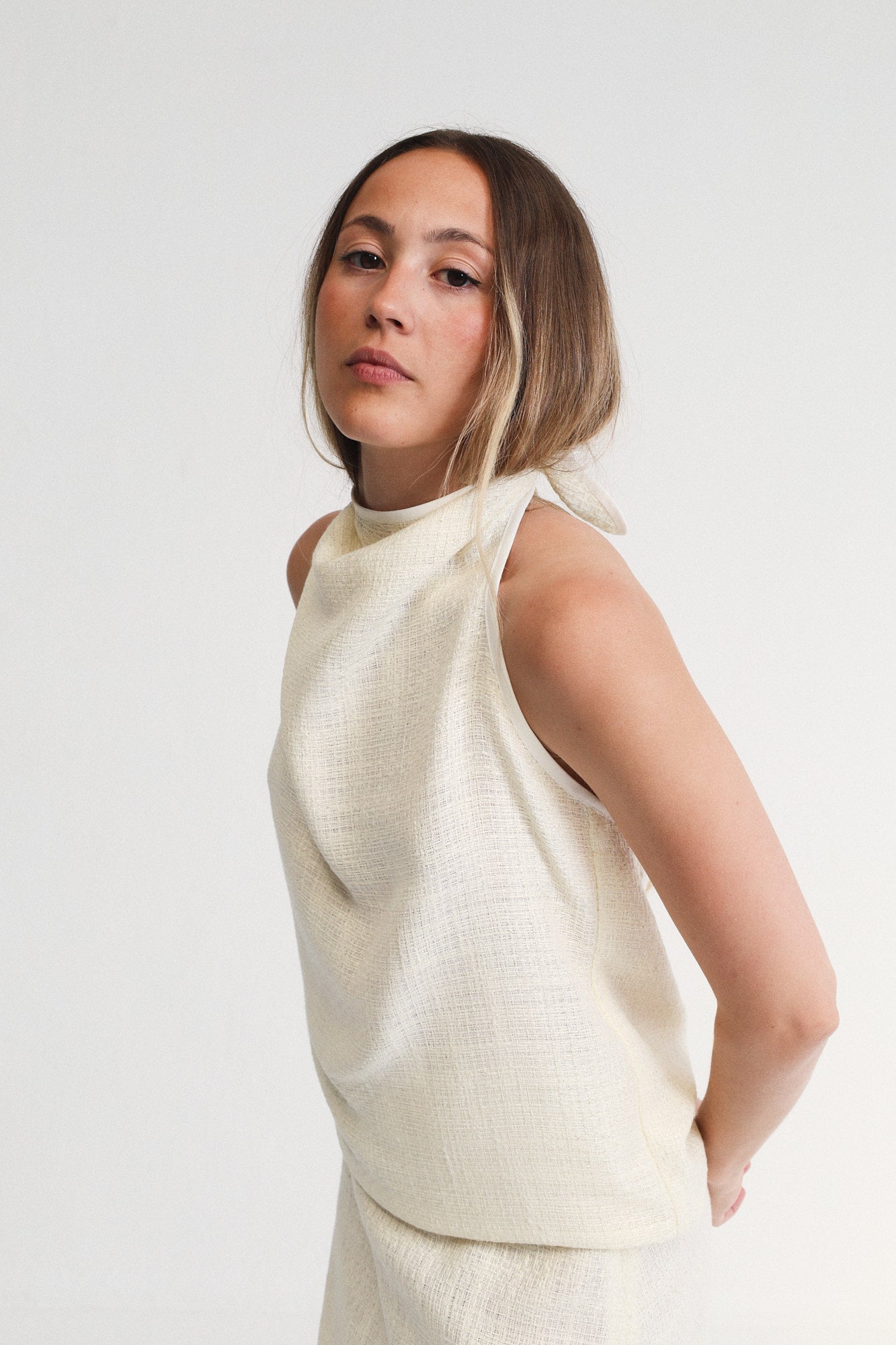 Top Ada Tweed Blanco