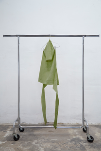Isadora kiwi linen halter top with draped neckline and adjustable fit, one size for S to L, handmade in Barcelona